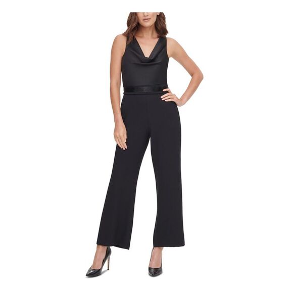 ELIZA J Pants - ELIZA J Womens Black Sleeveless Cowl Neck Evening Cropped Jumpsuit Petites 10P